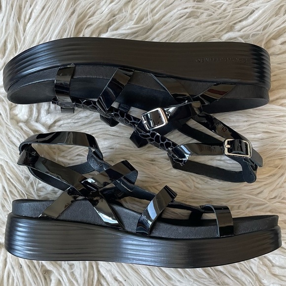 Donald Pliner Fritz Black Patent Leather Gladiator Platform Sandals EUC Size 6.5 - Picture 3 of 10